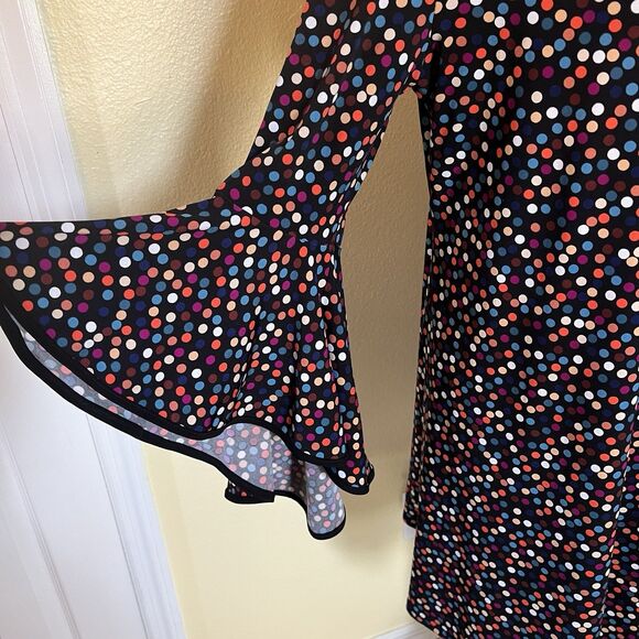 MSK Black Multi Color Polka Dots Bell Sleeve Shift Dress Women's Size L - Picture 2 of 8